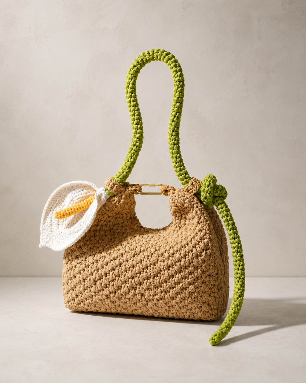 Hand-Crocheted Hobo Bag with Artisanal Calla Lily Detail