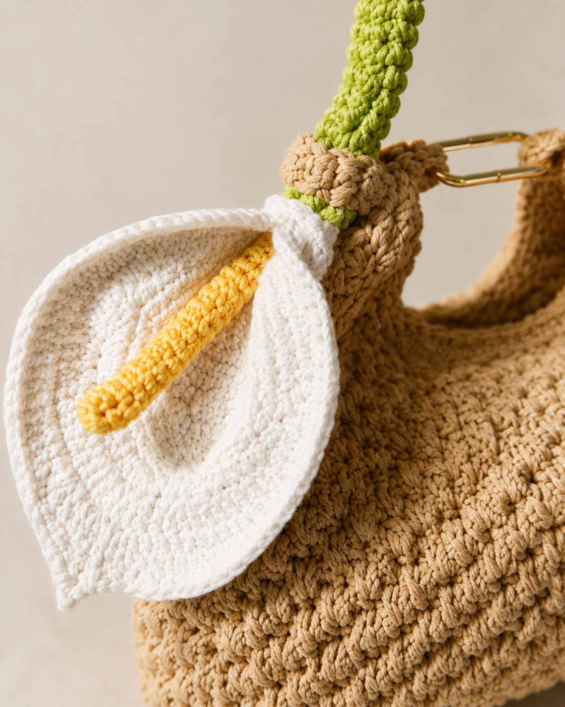 Hand-Crocheted Hobo Bag with Artisanal Calla Lily Detail