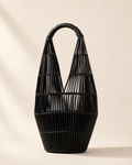 Sculptural High-Gloss Architectural Basket Bag in Piano Black