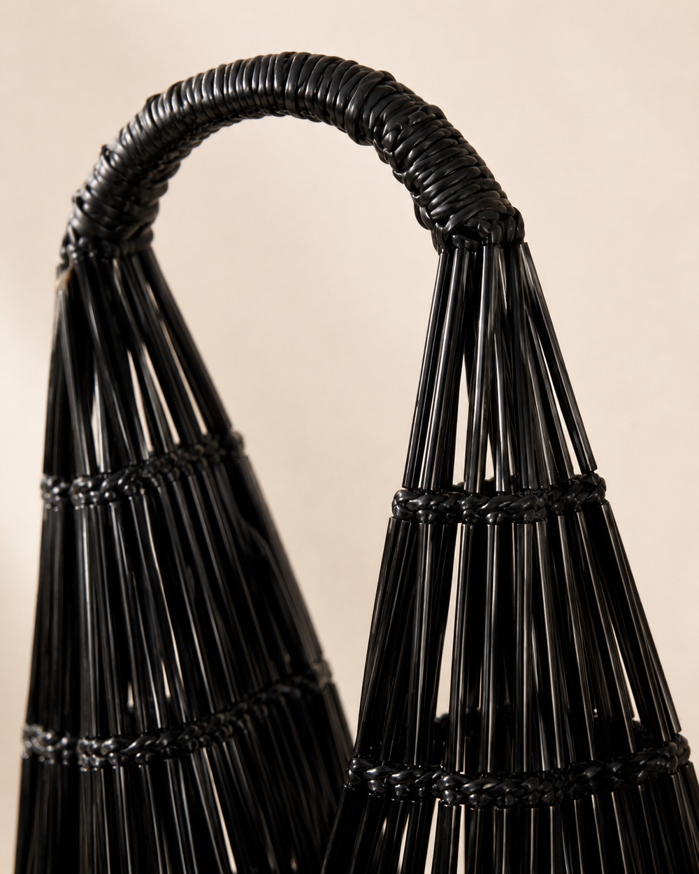 Sculptural High-Gloss Architectural Basket Bag in Piano Black