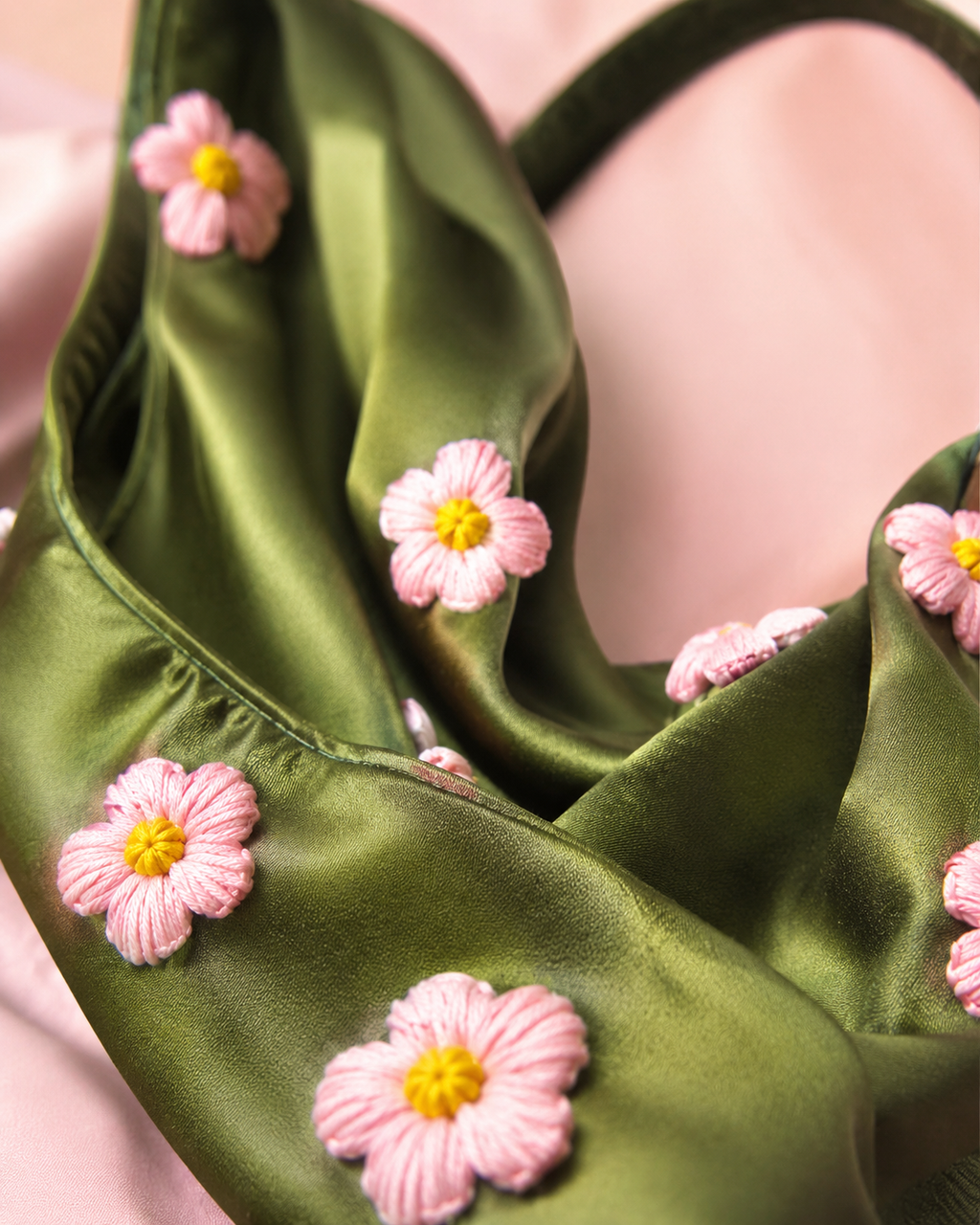 Blossom Satin Slouchy Hobo Bag in Olive Green