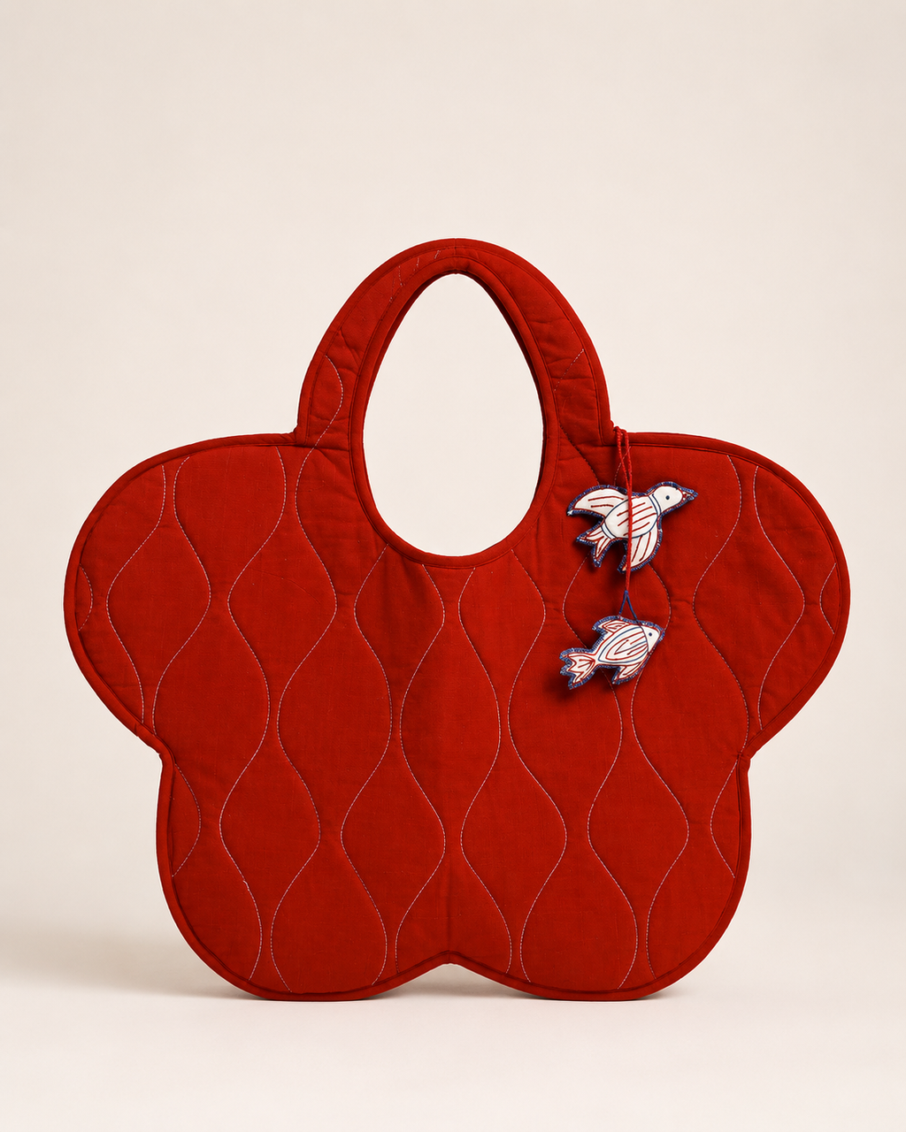 Blossom Quilted Canvas Tote Bag in Terracotta Red