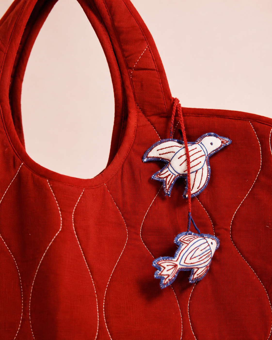 Blossom Quilted Canvas Tote Bag in Terracotta Red