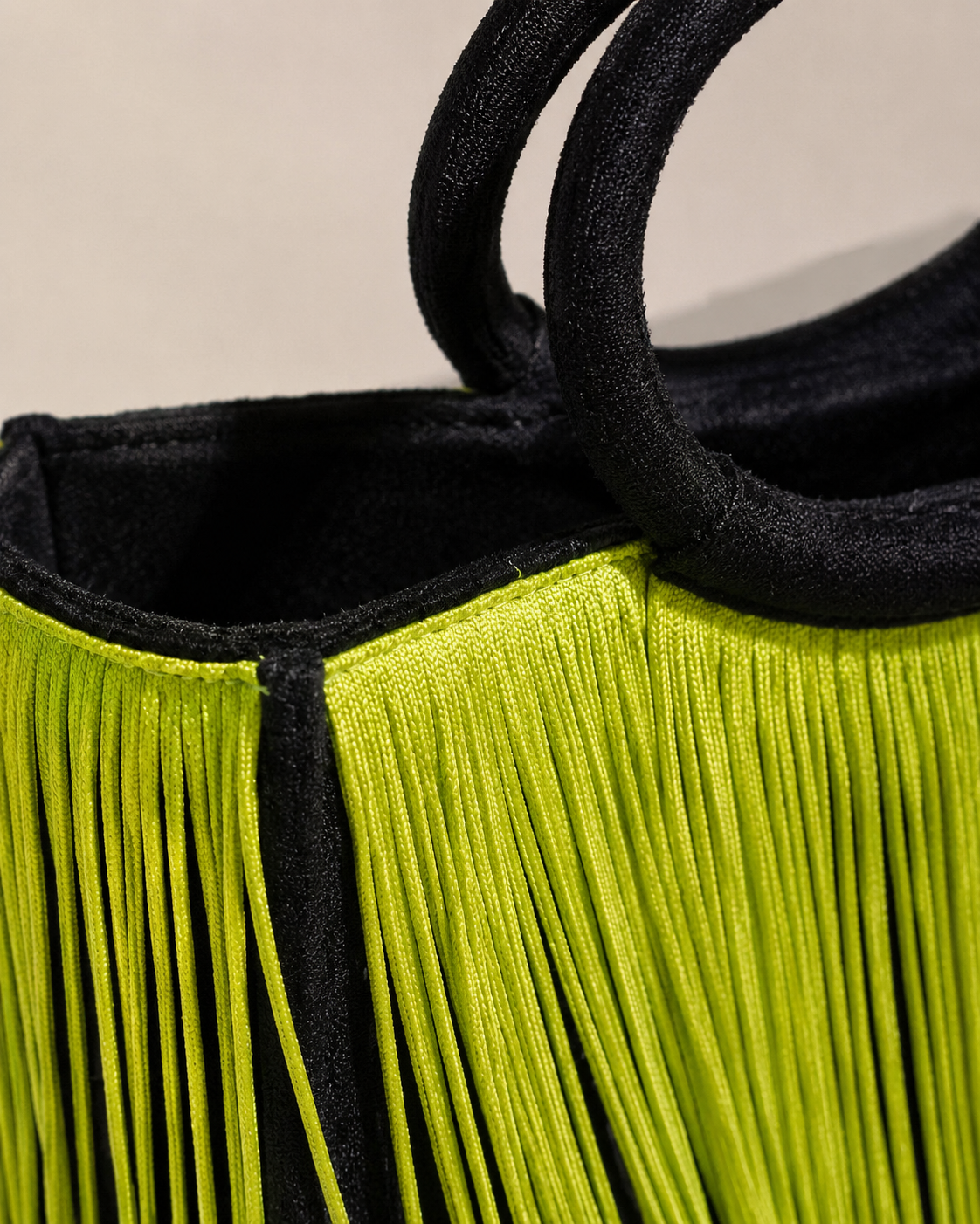 Fringe Canvas Tote Bag in Neon Lime & Matt Black