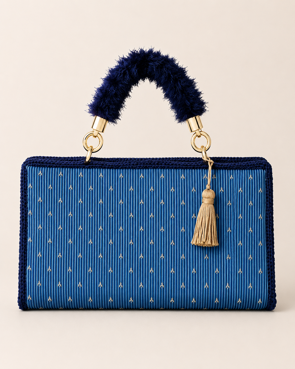 Riviera Pleated Top-Handle Bag in Ocean Blue & Navy