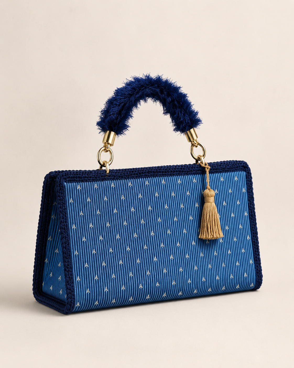 Riviera Pleated Top-Handle Bag in Ocean Blue & Navy