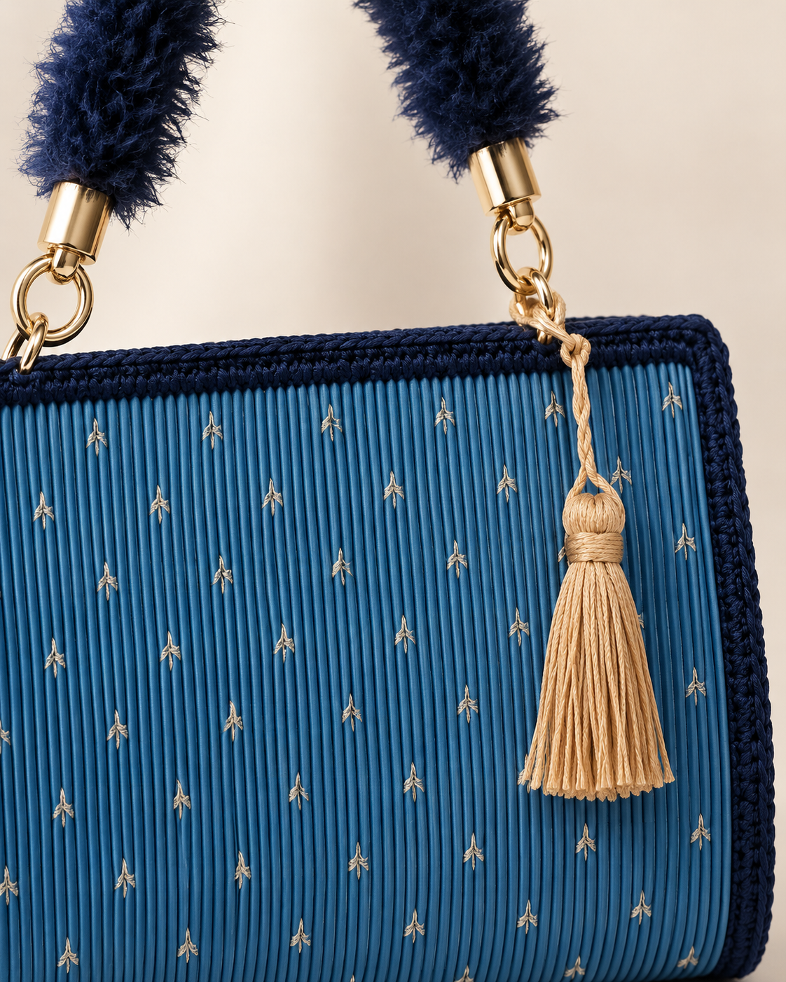 Riviera Pleated Top-Handle Bag in Ocean Blue & Navy