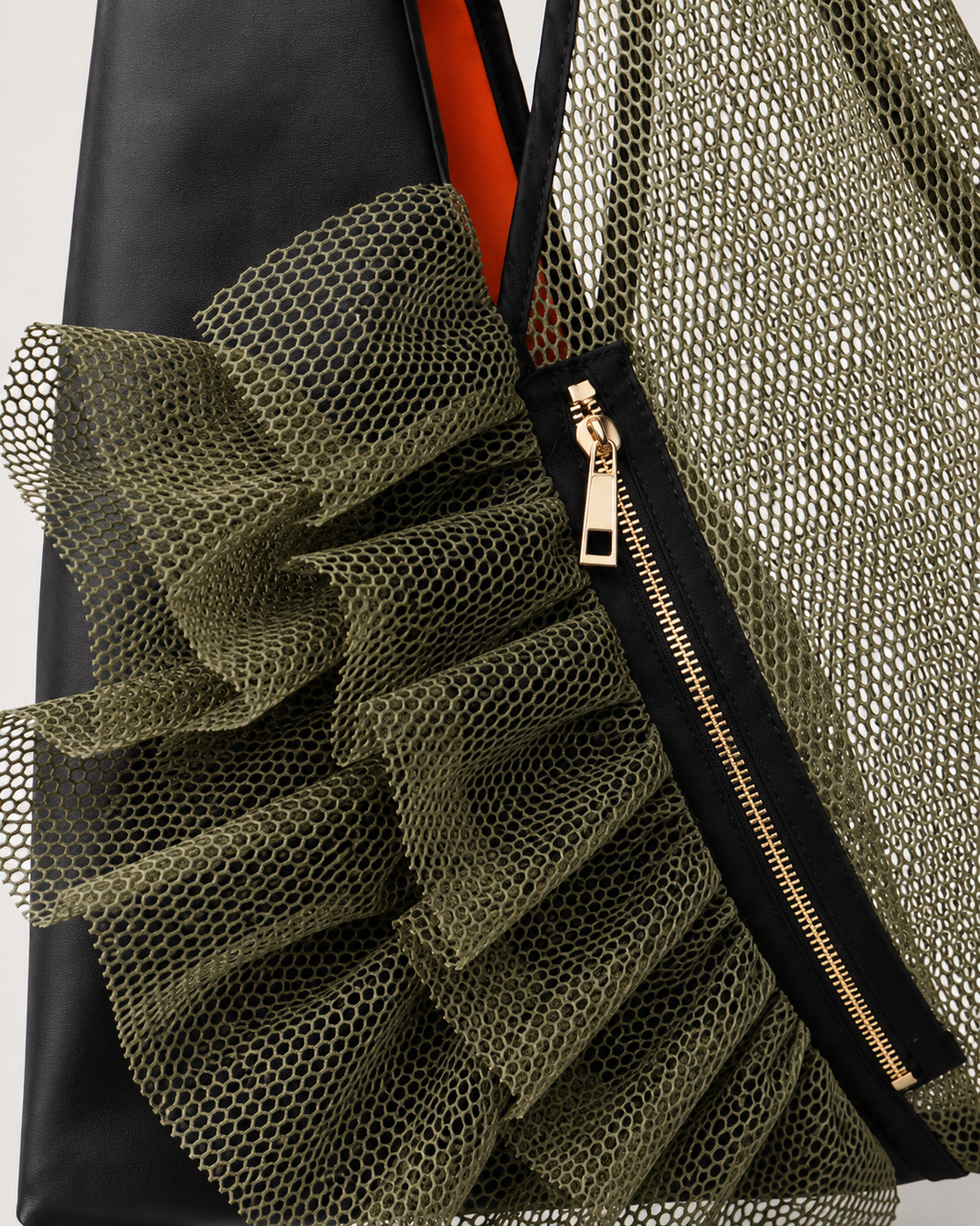Avant-Garde Deconstructed Mesh Hobo Bag in Khaki & Matte Black
