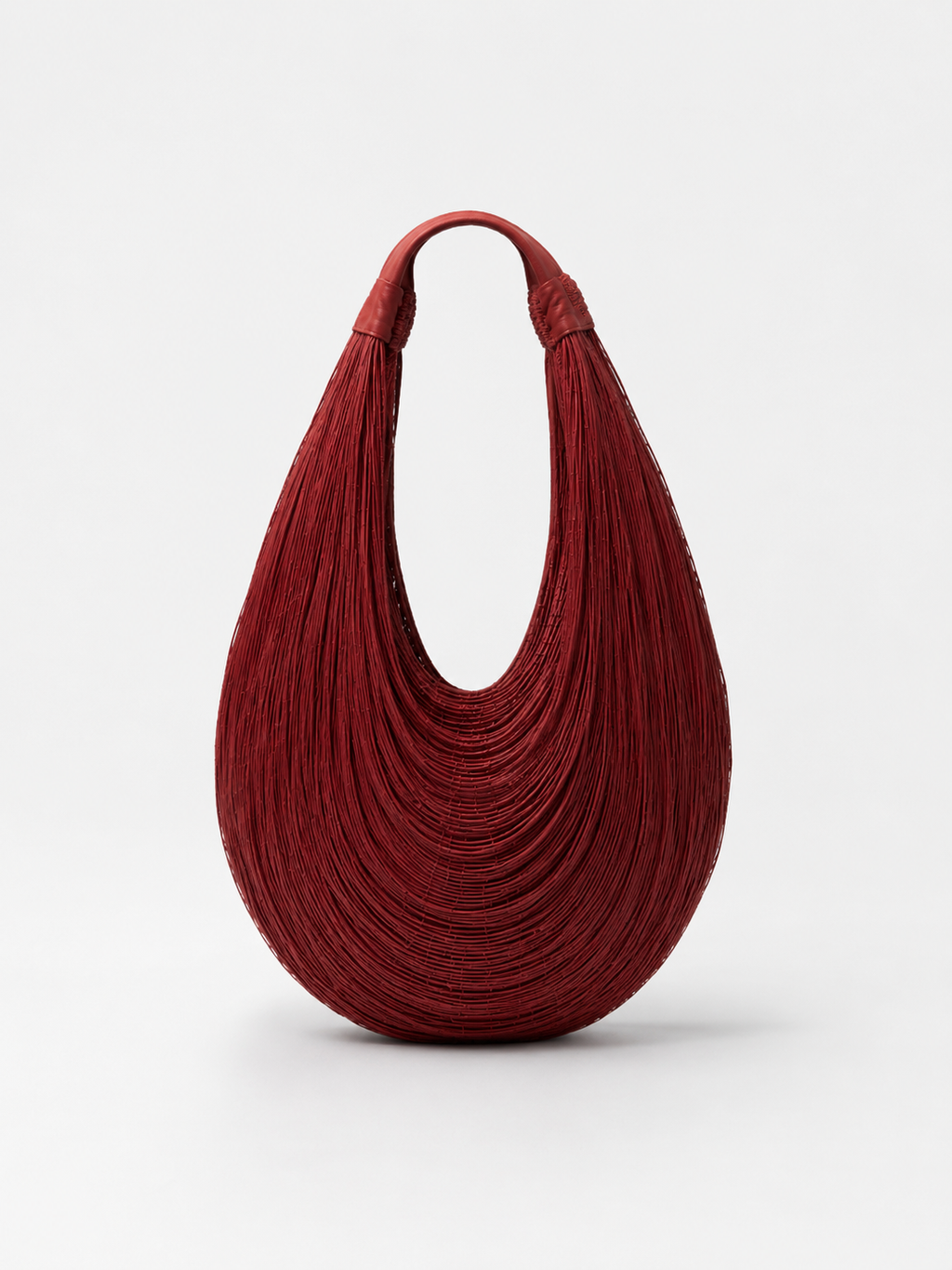 Avant-Garde Fluid Fringe Hobo Bag in Crimson Crimson Leather