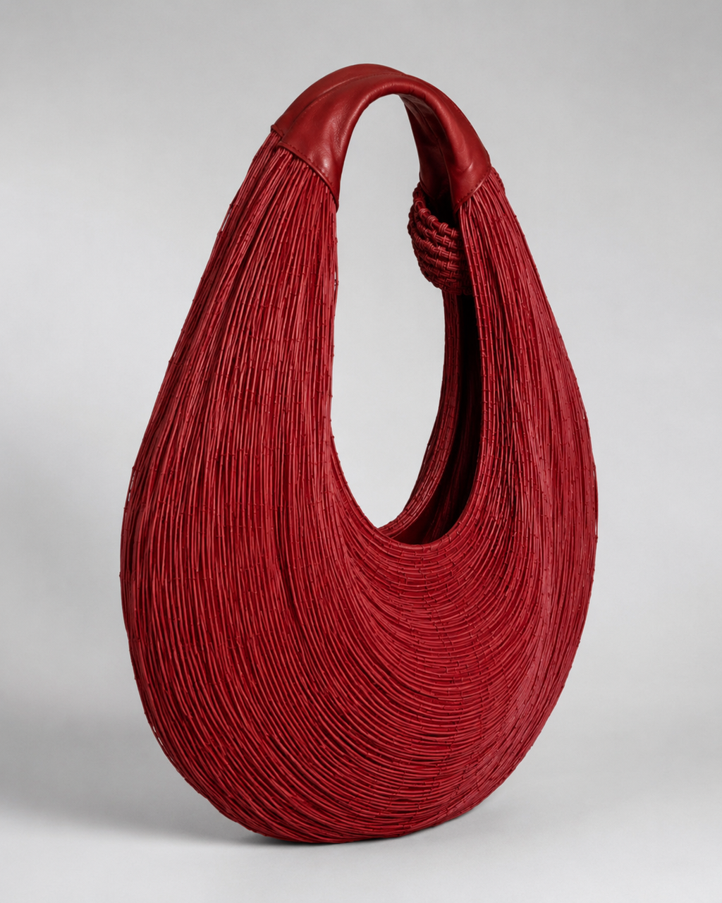Avant-Garde Fluid Fringe Hobo Bag in Crimson Crimson Leather