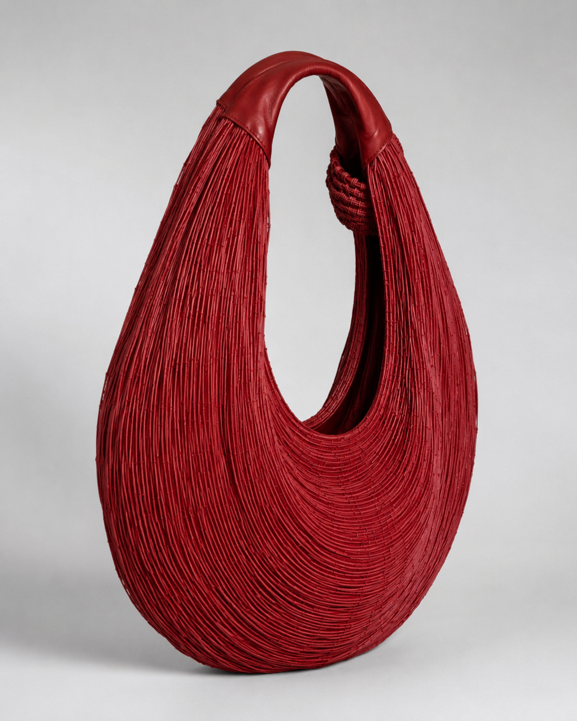 Avant-Garde Fluid Fringe Hobo Bag in Crimson Crimson Leather