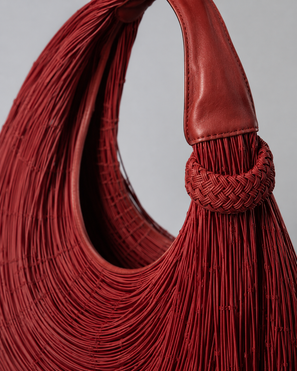 Avant-Garde Fluid Fringe Hobo Bag in Crimson Crimson Leather