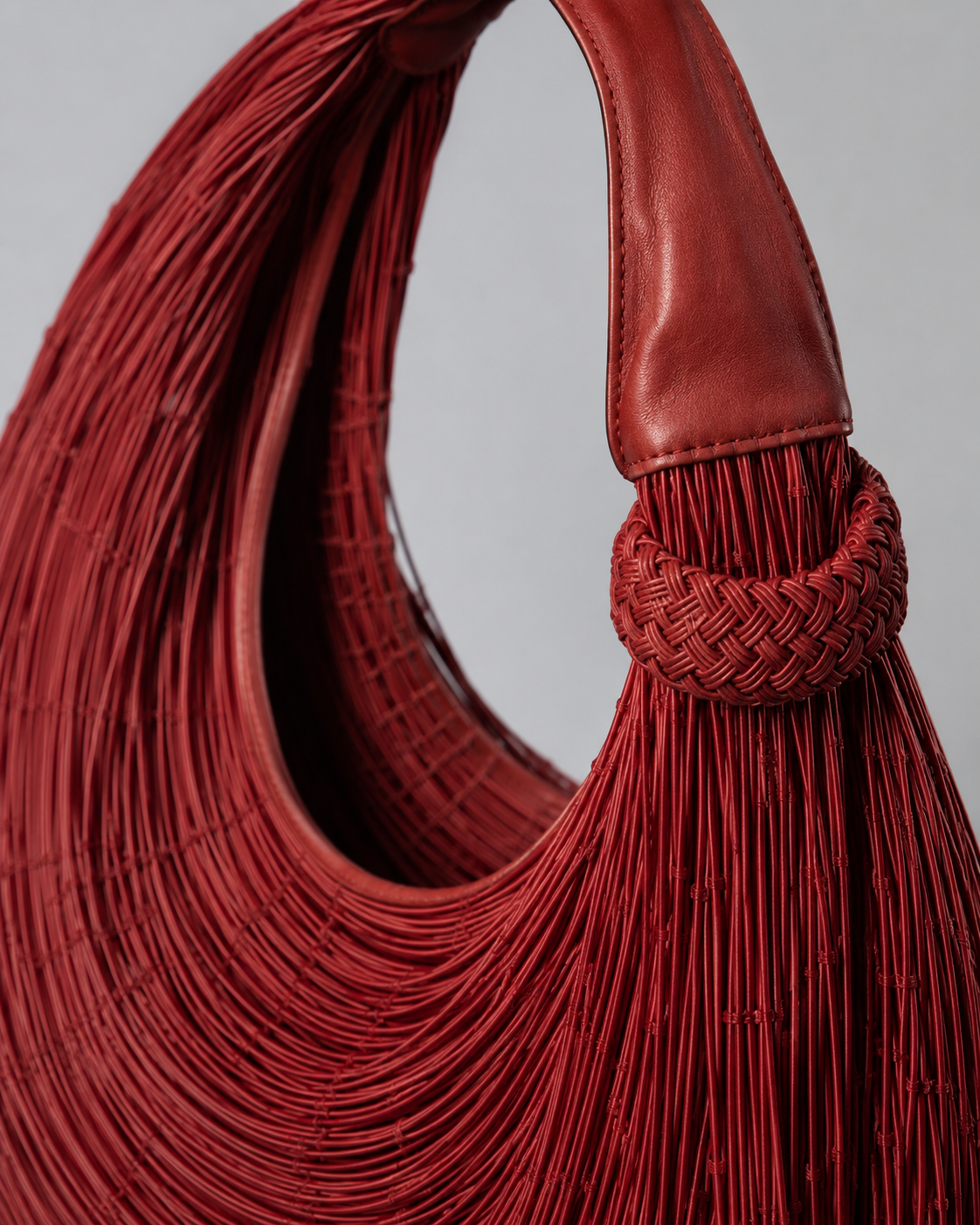 Avant-Garde Fluid Fringe Hobo Bag in Crimson Crimson Leather