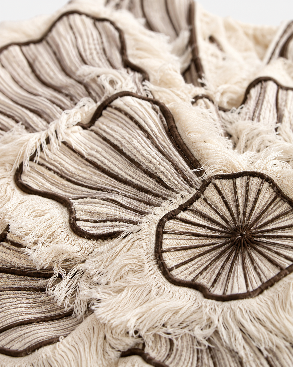 Botanical Petal Embroidered Cotton-Linen Tote Bag with Fringe Trim