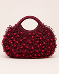 Editorial Shaggy Loop Knit Tote with Polished Red Wooden Beads