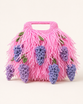 Avant-Garde Raffia Fringe Statement Tote with Crocheted Wisteria Clusters