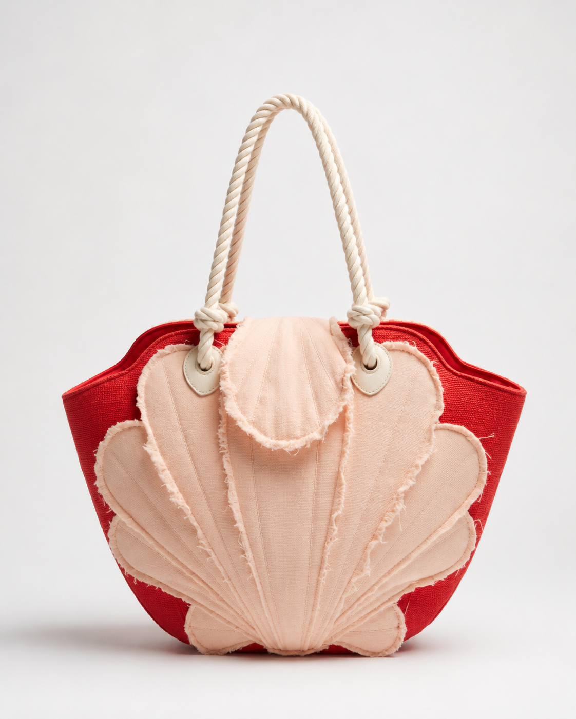 Raw-Edge Linen Sea Shell Tote Bag with Nautical Rope Handles