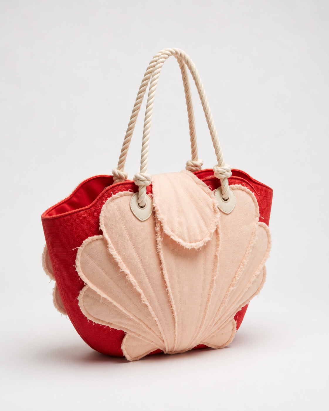 Raw-Edge Linen Sea Shell Tote Bag with Nautical Rope Handles