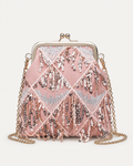 Sequin Fringe Diamond-Embroidered Frame Clutch with Detachable Chain Strap