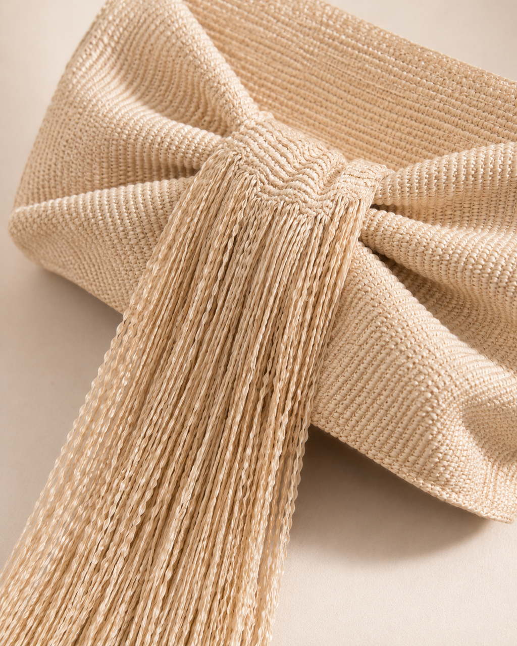 Woven Cotton Cord Bow Clutch with Dramatic Cascading Fringe