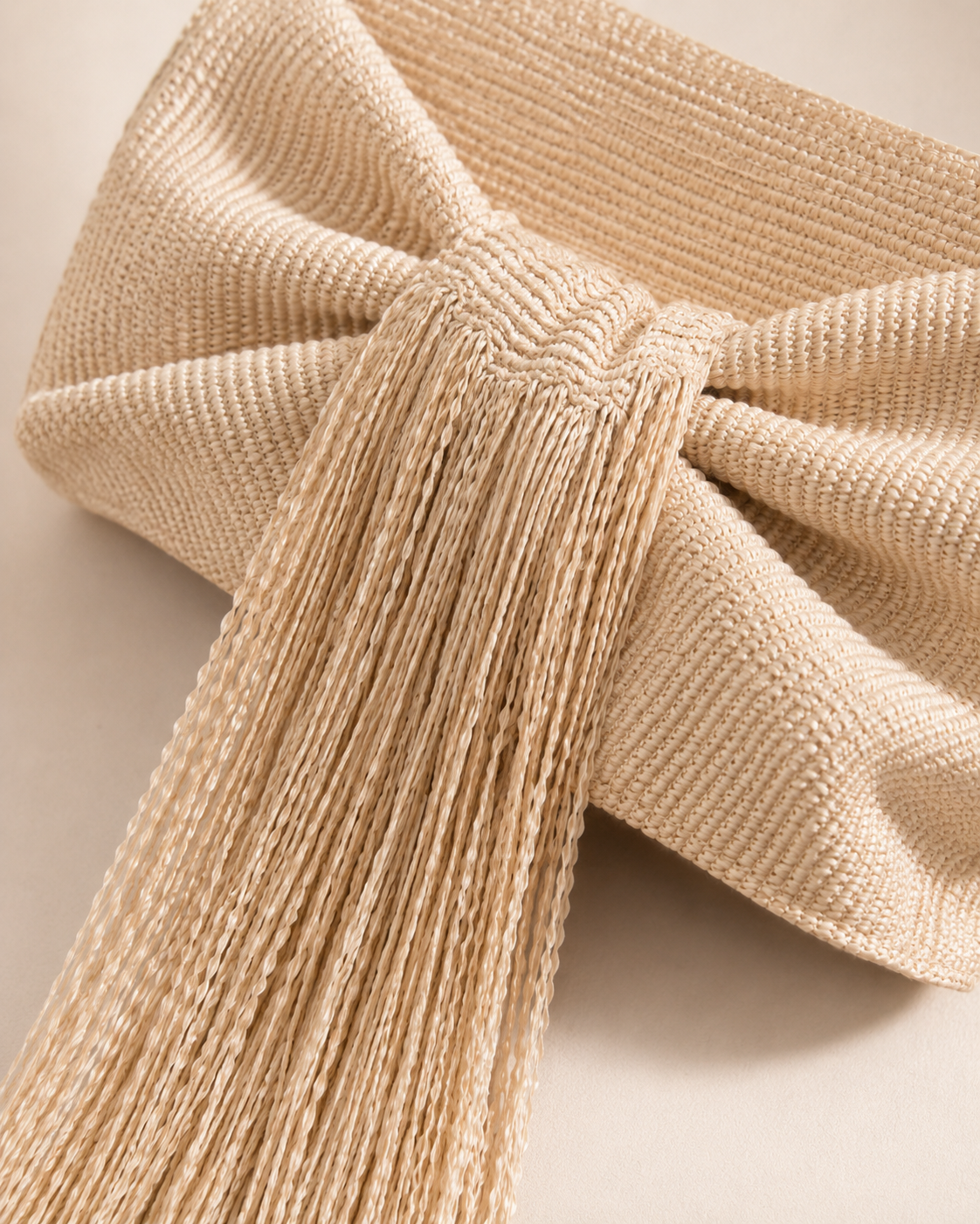 Woven Cotton Cord Bow Clutch with Dramatic Cascading Fringe