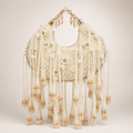Opulent Faux Pearl Crescent Bag with Cascading Crystal-Beaded Tassels