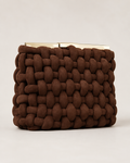 Oversized Intrecciato Suede Tube Clutch with Sculptural Gold Bars