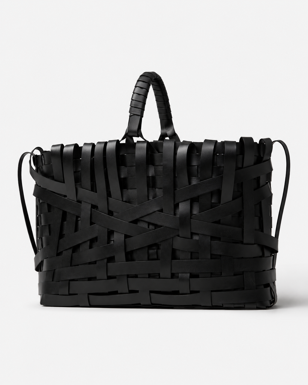 Architectural Maxi Basketweave Leather Tote Bag with Sculptural Wrapped Handle