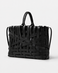Architectural Maxi Basketweave Leather Tote Bag with Sculptural Wrapped Handle