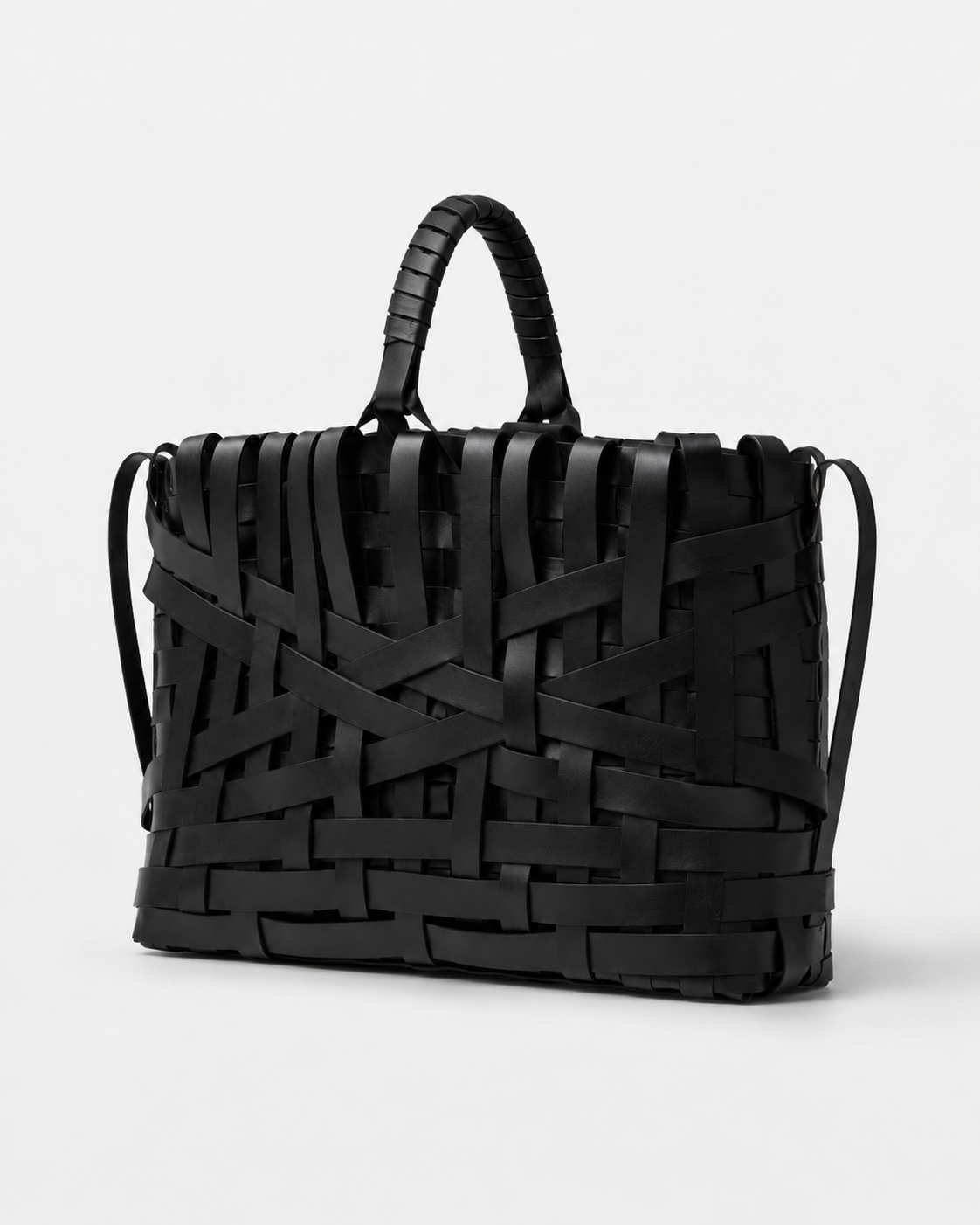 Architectural Maxi Basketweave Leather Tote Bag with Sculptural Wrapped Handle