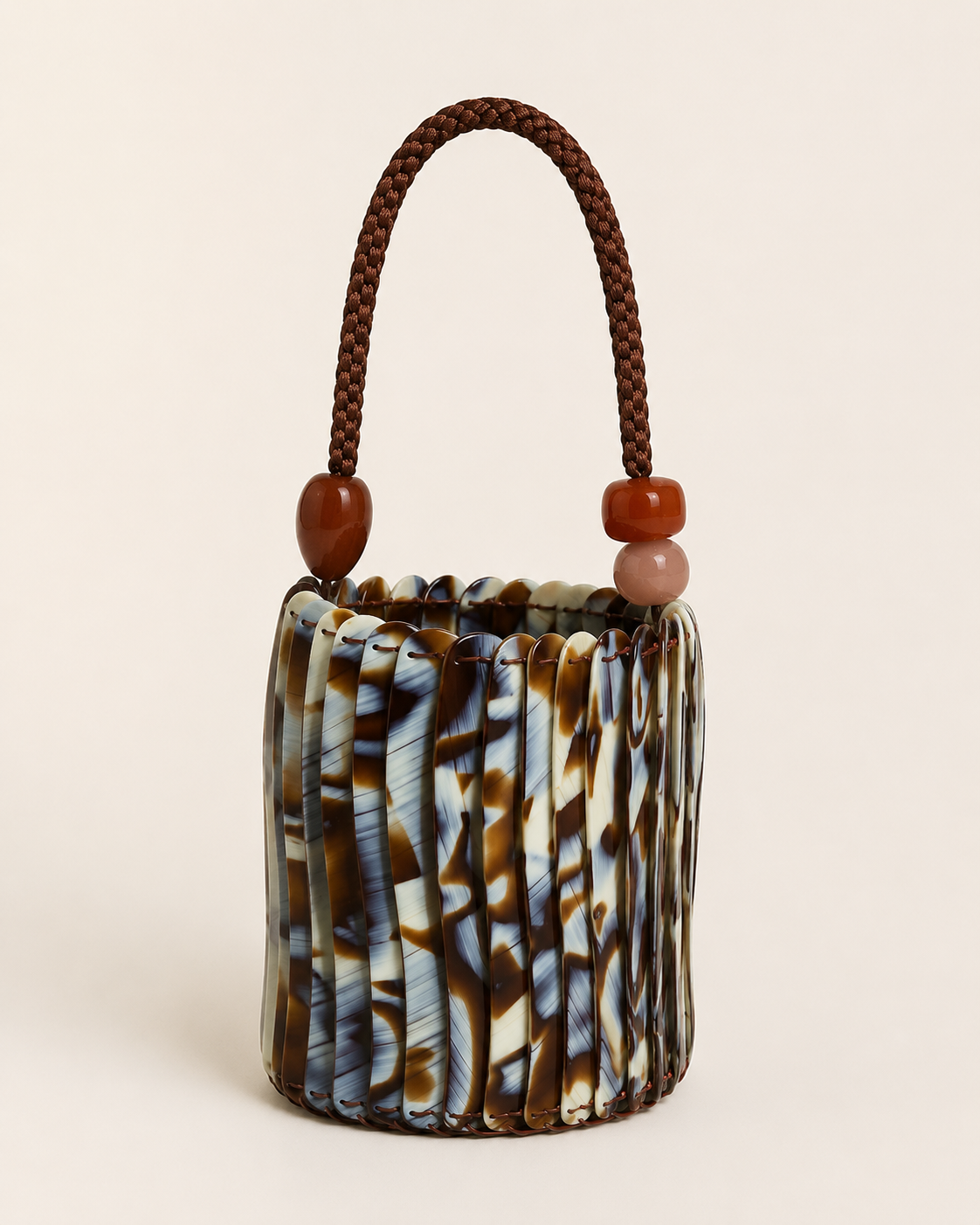 Avant-Garde Resin Link Bucket Bag with Braided Cord & Totemic Beads