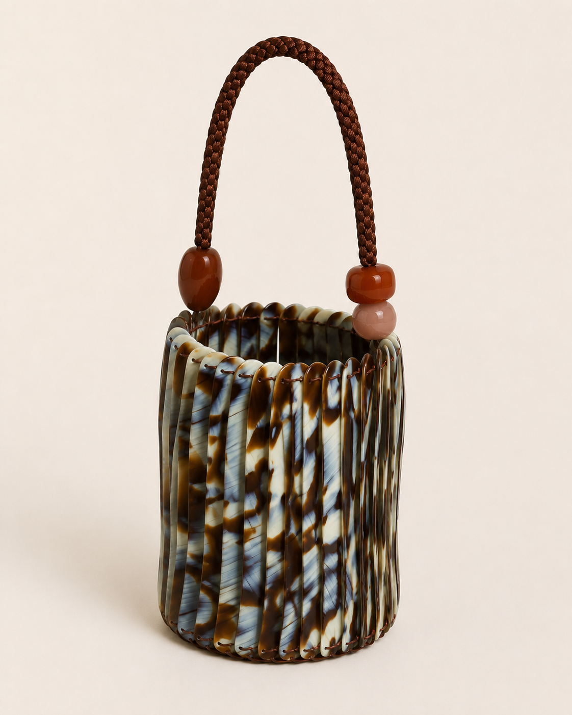 Avant-Garde Resin Link Bucket Bag with Braided Cord & Totemic Beads