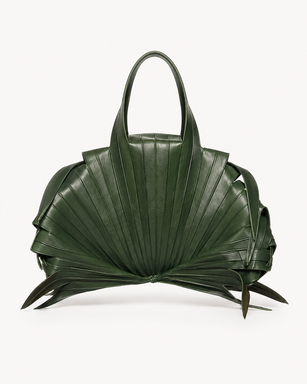 Sculptural Palm Frond Leather Tote Bag in Forest Green