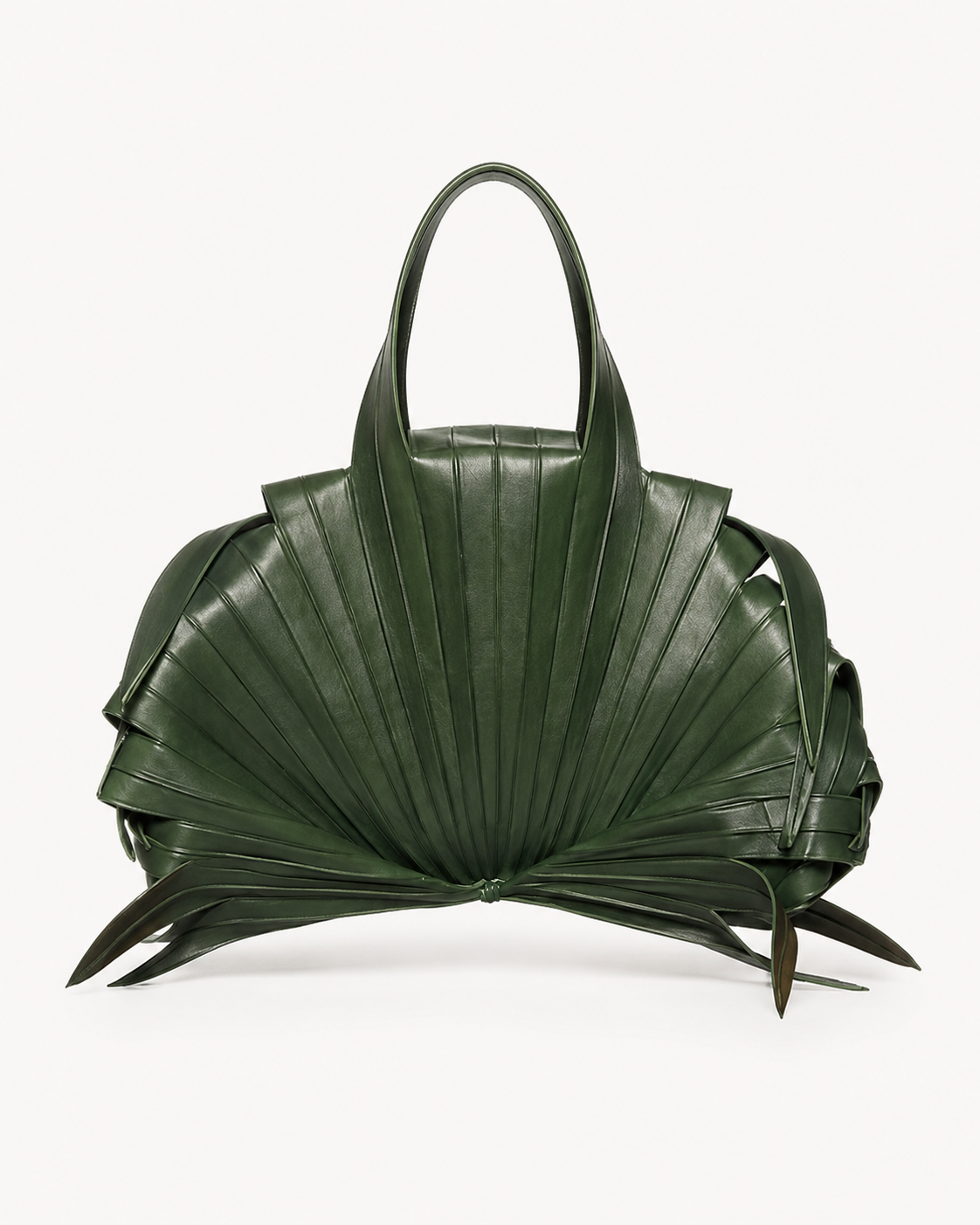 Sculptural Palm Frond Leather Tote Bag in Forest Green