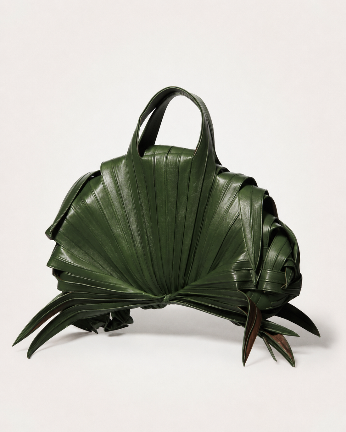 Sculptural Palm Frond Leather Tote Bag in Forest Green