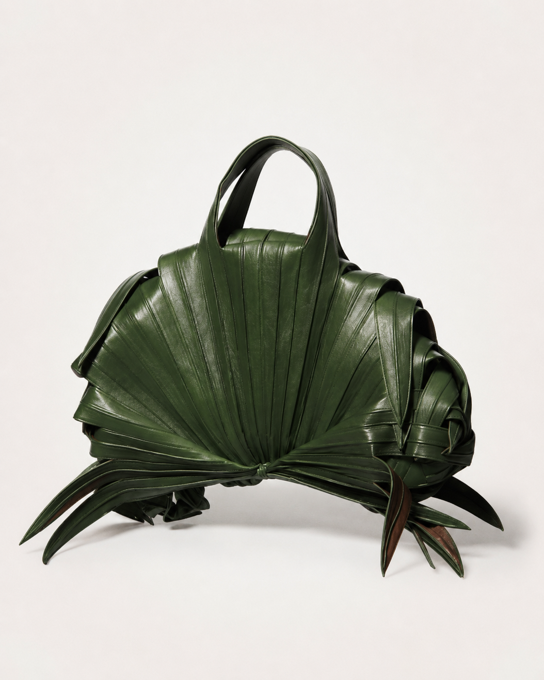 Sculptural Palm Frond Leather Tote Bag in Forest Green