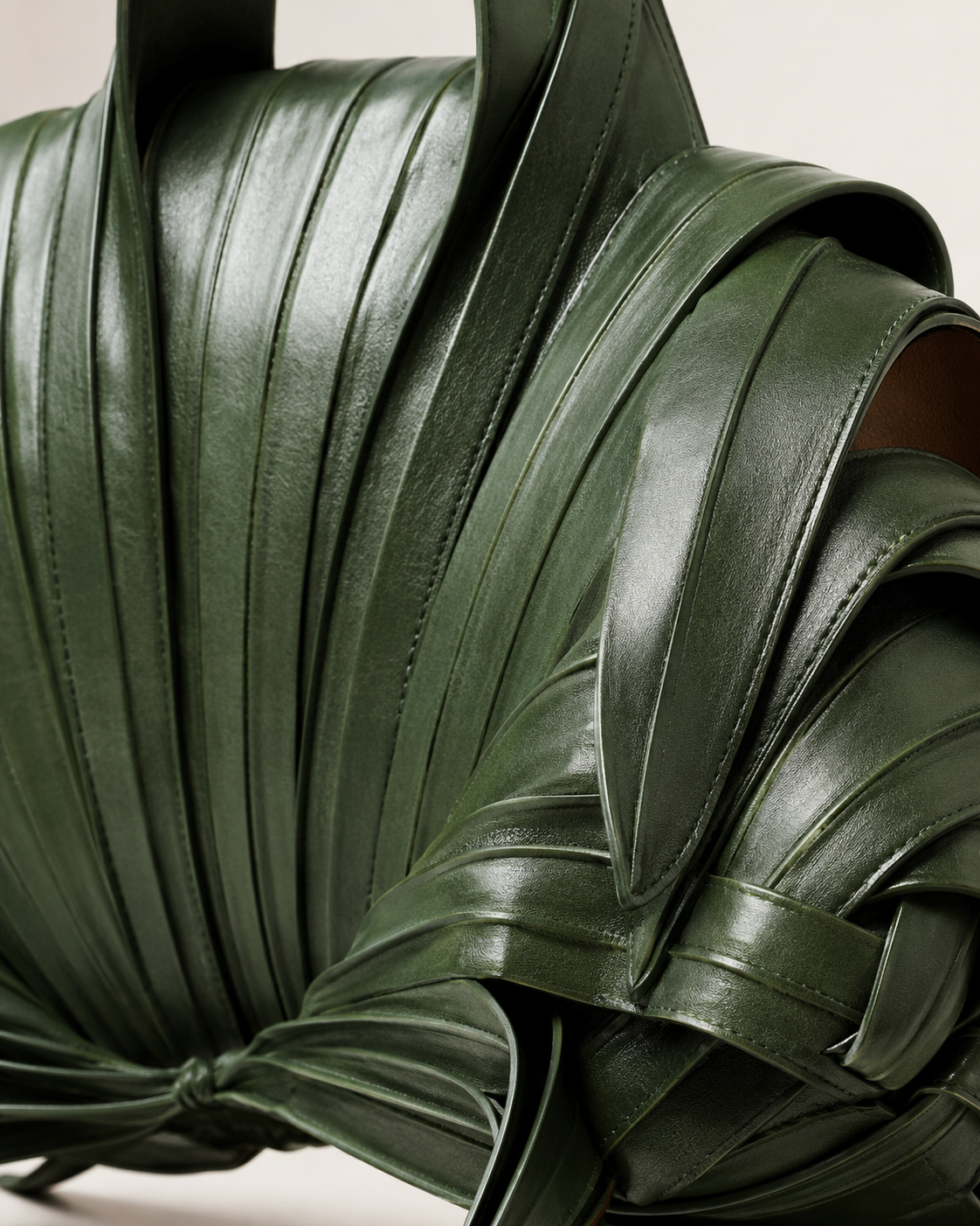 Sculptural Palm Frond Leather Tote Bag in Forest Green