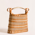 Woven Leather Basket Tote Bag with Braided Top Handle