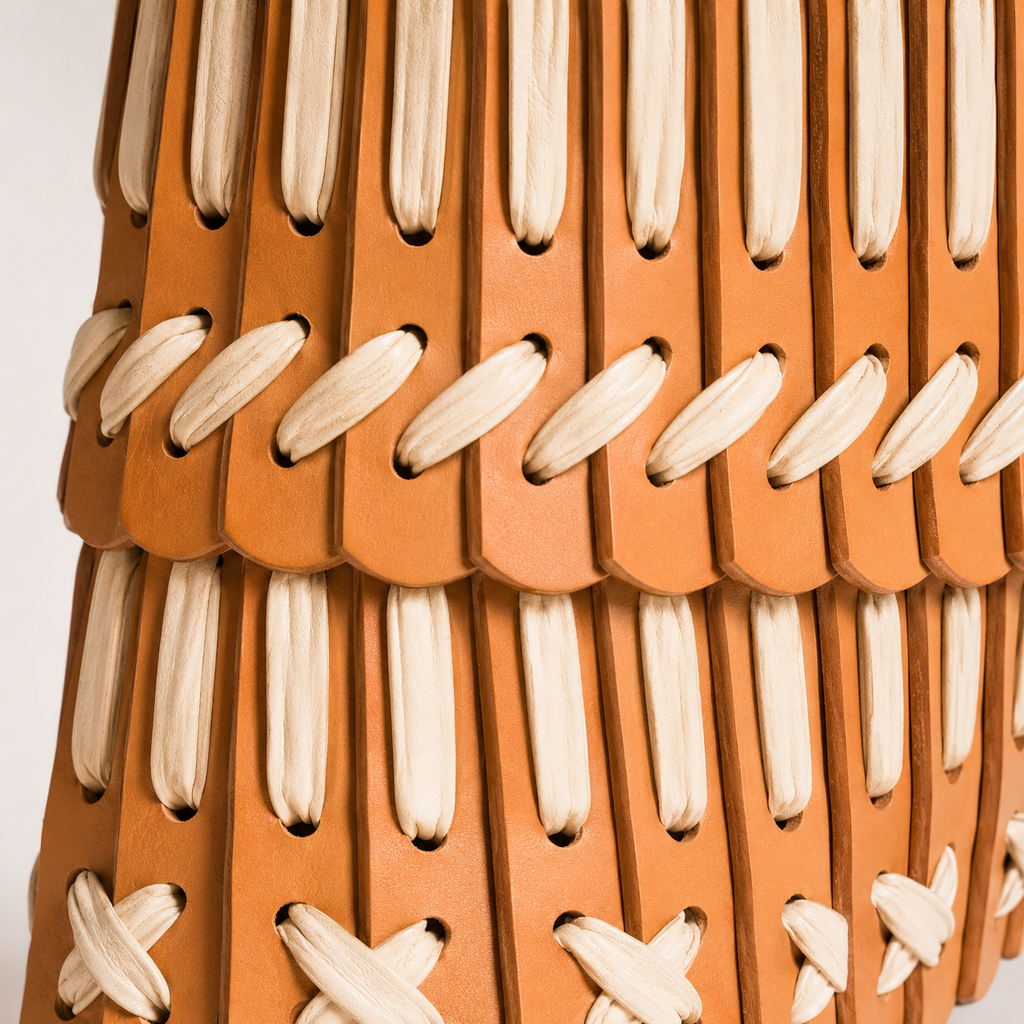 Woven Leather Basket Tote Bag with Braided Top Handle