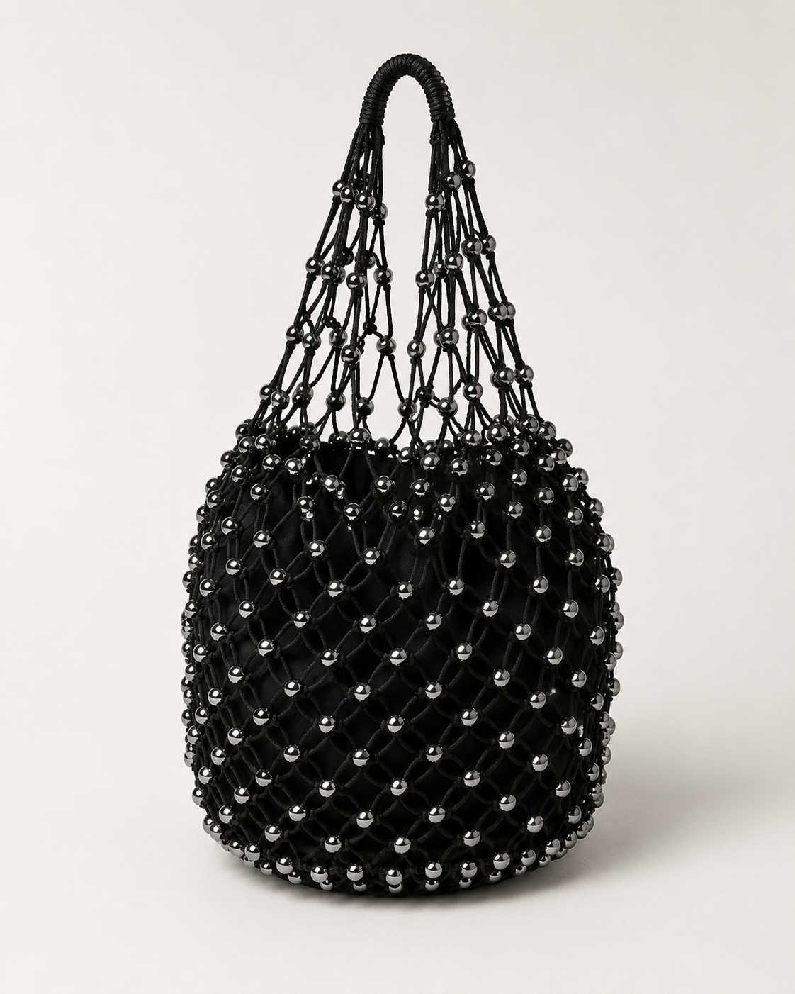 Beaded Net Market Tote Bag with Satin Pouch