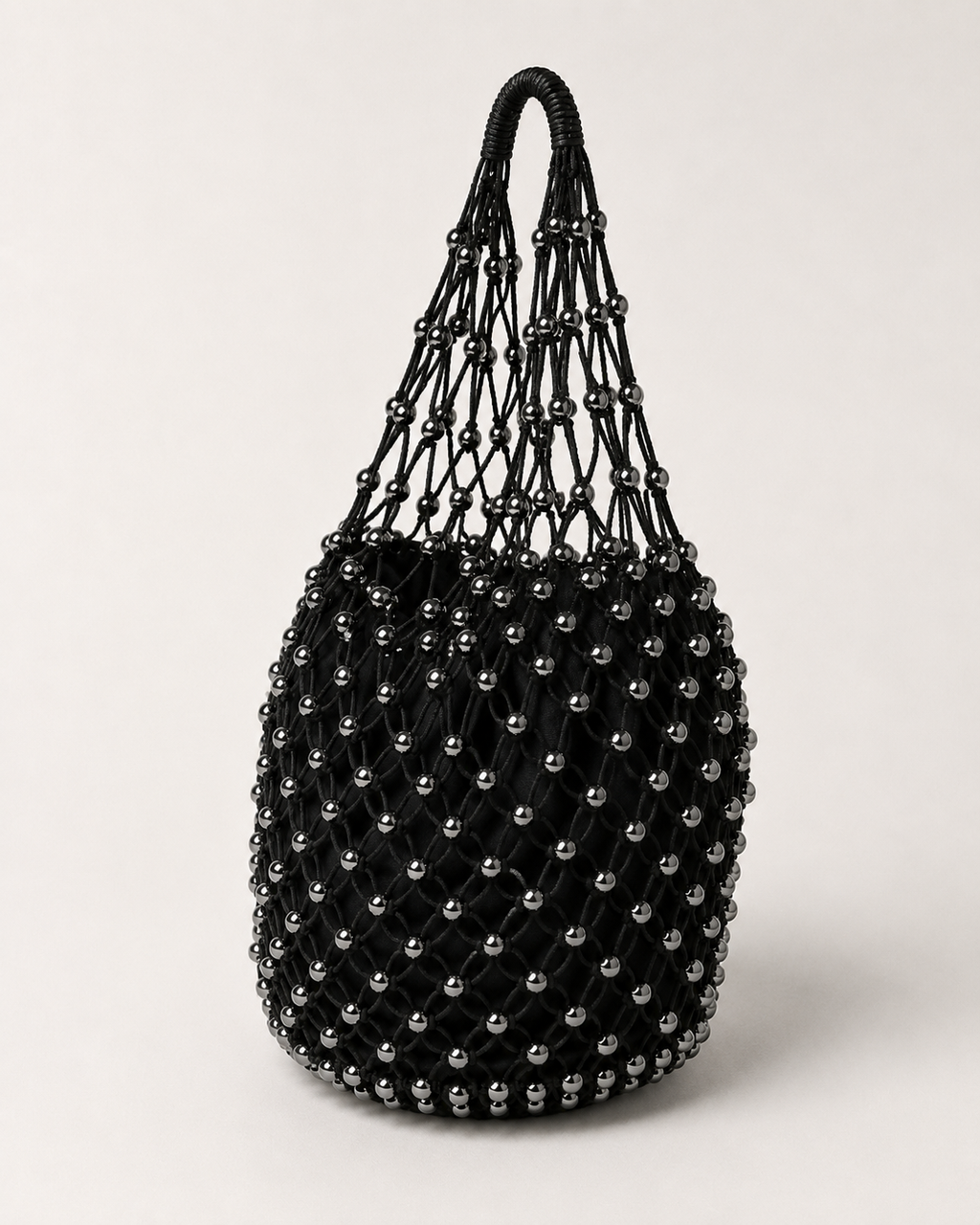 Beaded Net Market Tote Bag with Satin Pouch