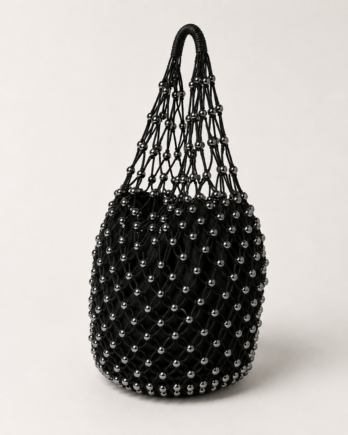 Beaded Net Market Tote Bag with Satin Pouch