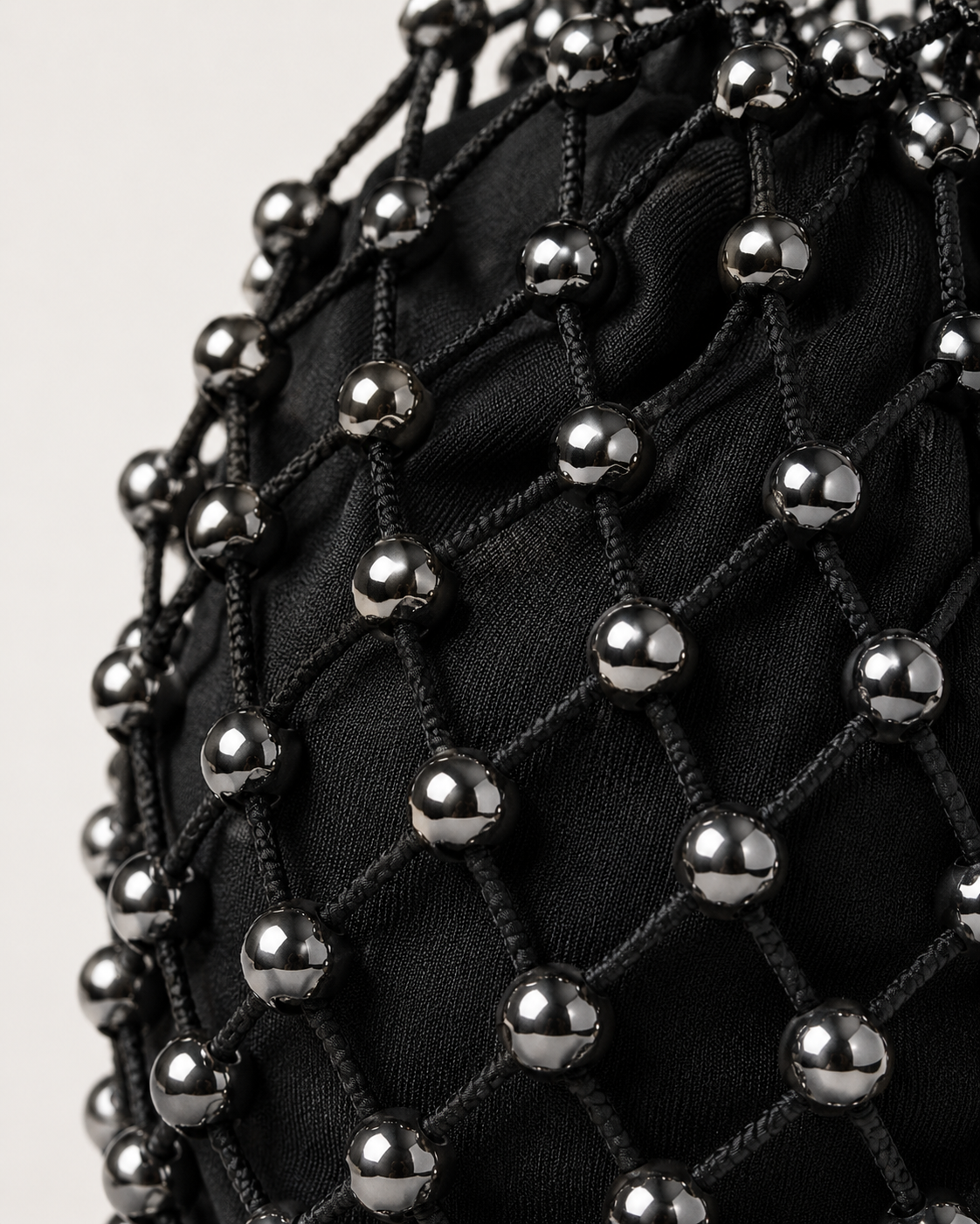 Beaded Net Market Tote Bag with Satin Pouch