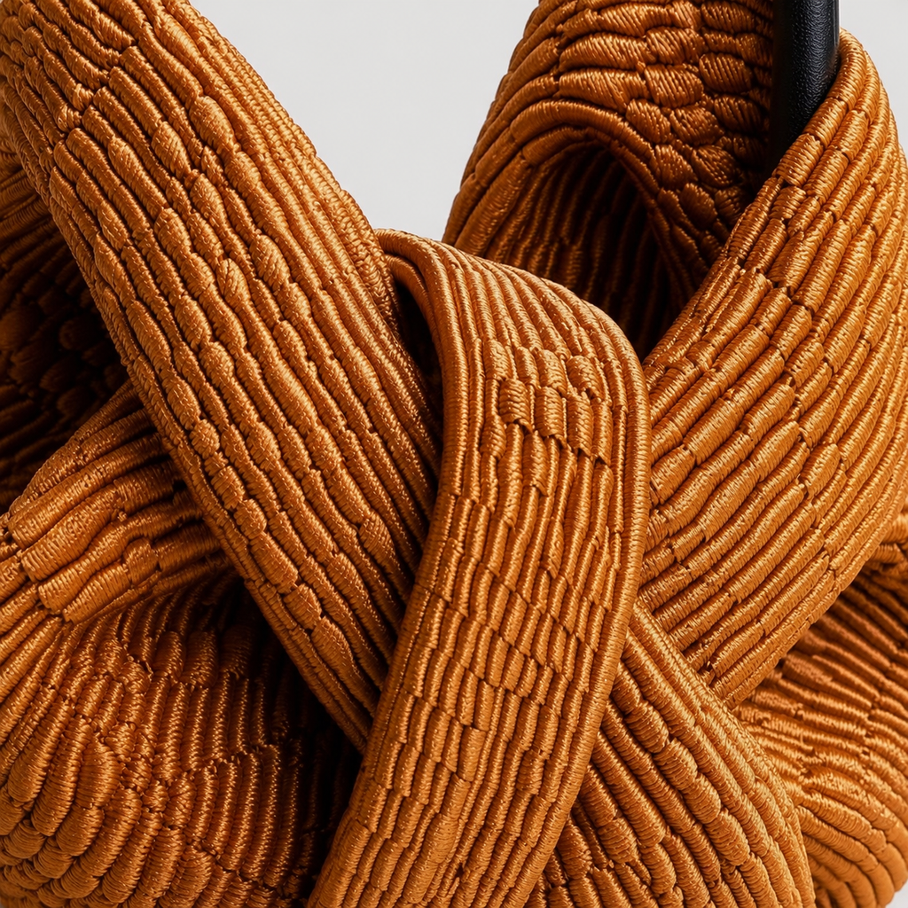 Architectural Knotted Cord Tote Bag with Leather Handles