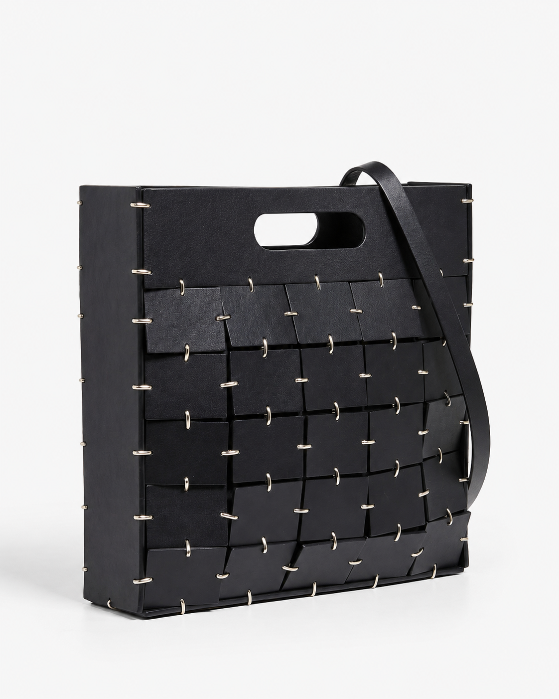 Modular Interlocking Leather Tile Tote Bag with Ring Hardware