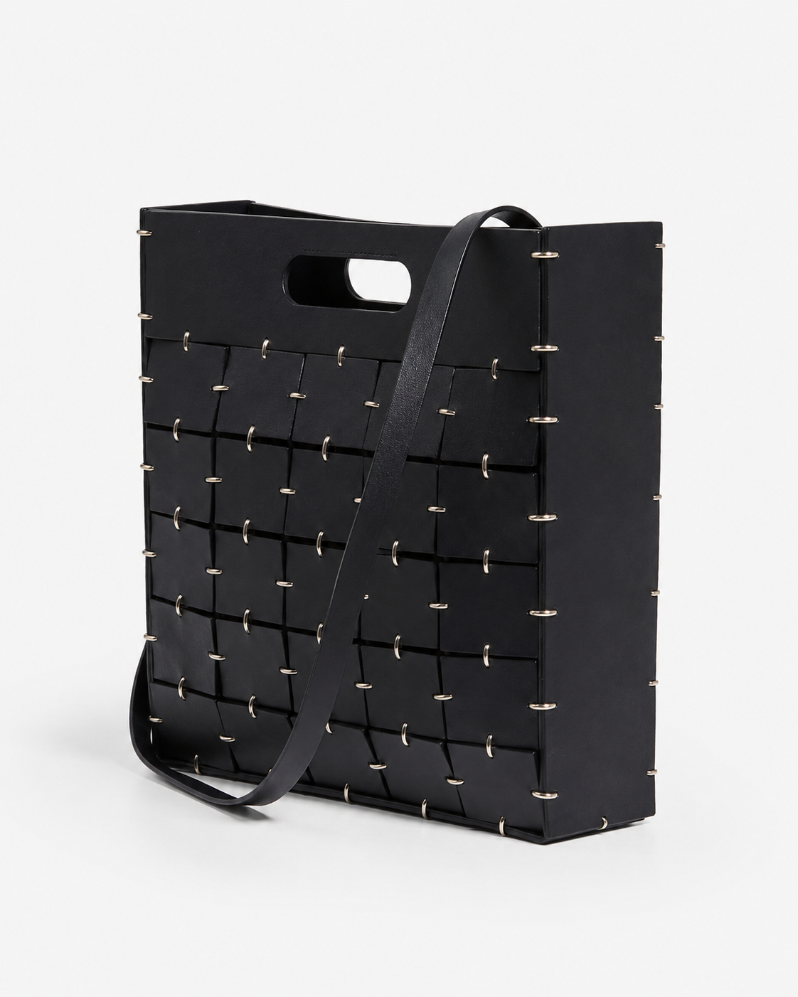 Modular Interlocking Leather Tile Tote Bag with Ring Hardware
