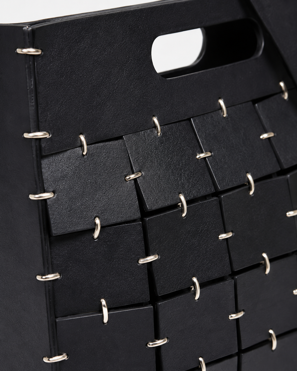 Modular Interlocking Leather Tile Tote Bag with Ring Hardware