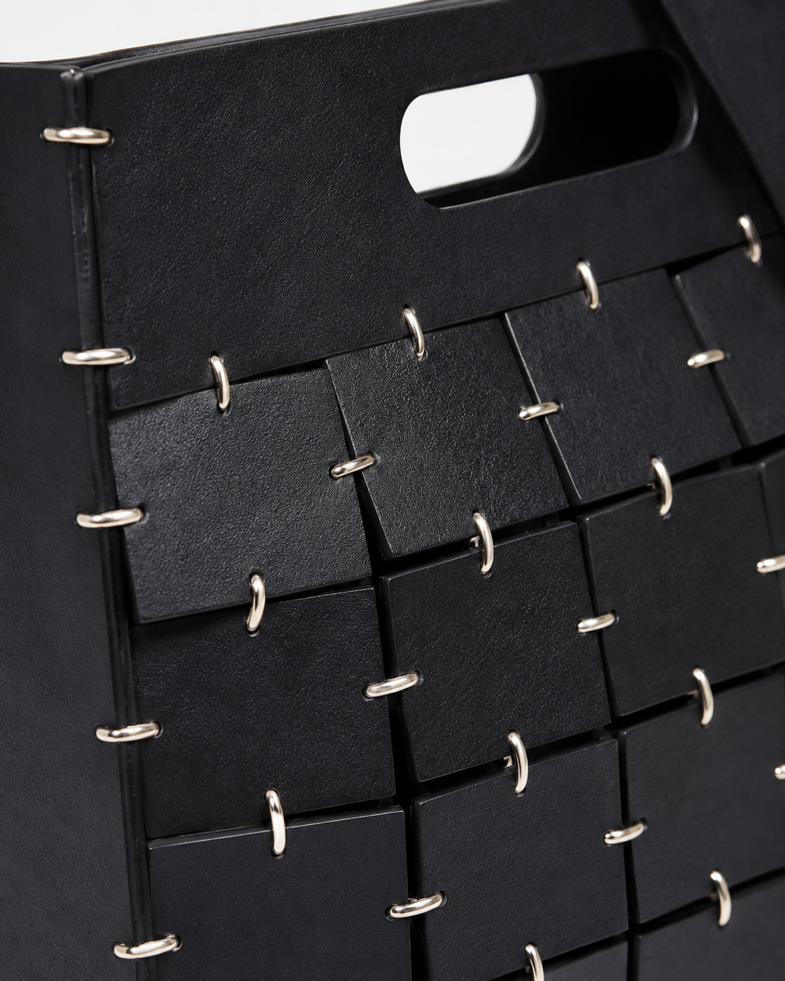 Modular Interlocking Leather Tile Tote Bag with Ring Hardware