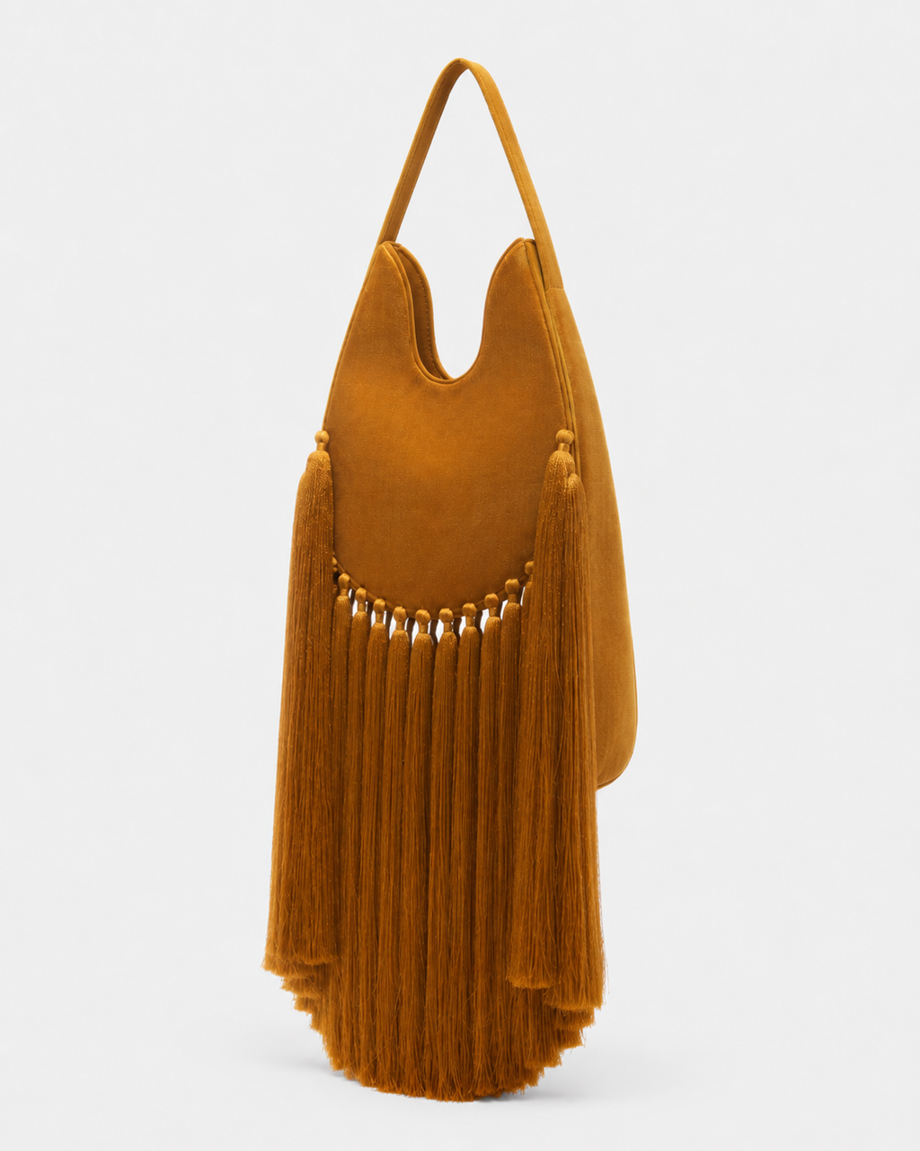 Velvet Fringe Hobo Bag with Silk-Touch Tassels