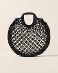 Oversized Macramé Link Round Tote Bag in High-Shine Onyx